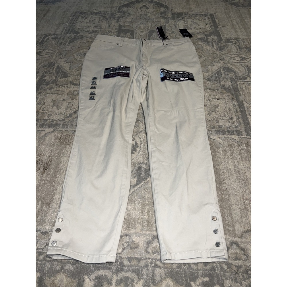 NWT Women's Gloria Vanderbilt Amanda Heritage Snap Hem‎ Ankle Beige Pants SZ 14